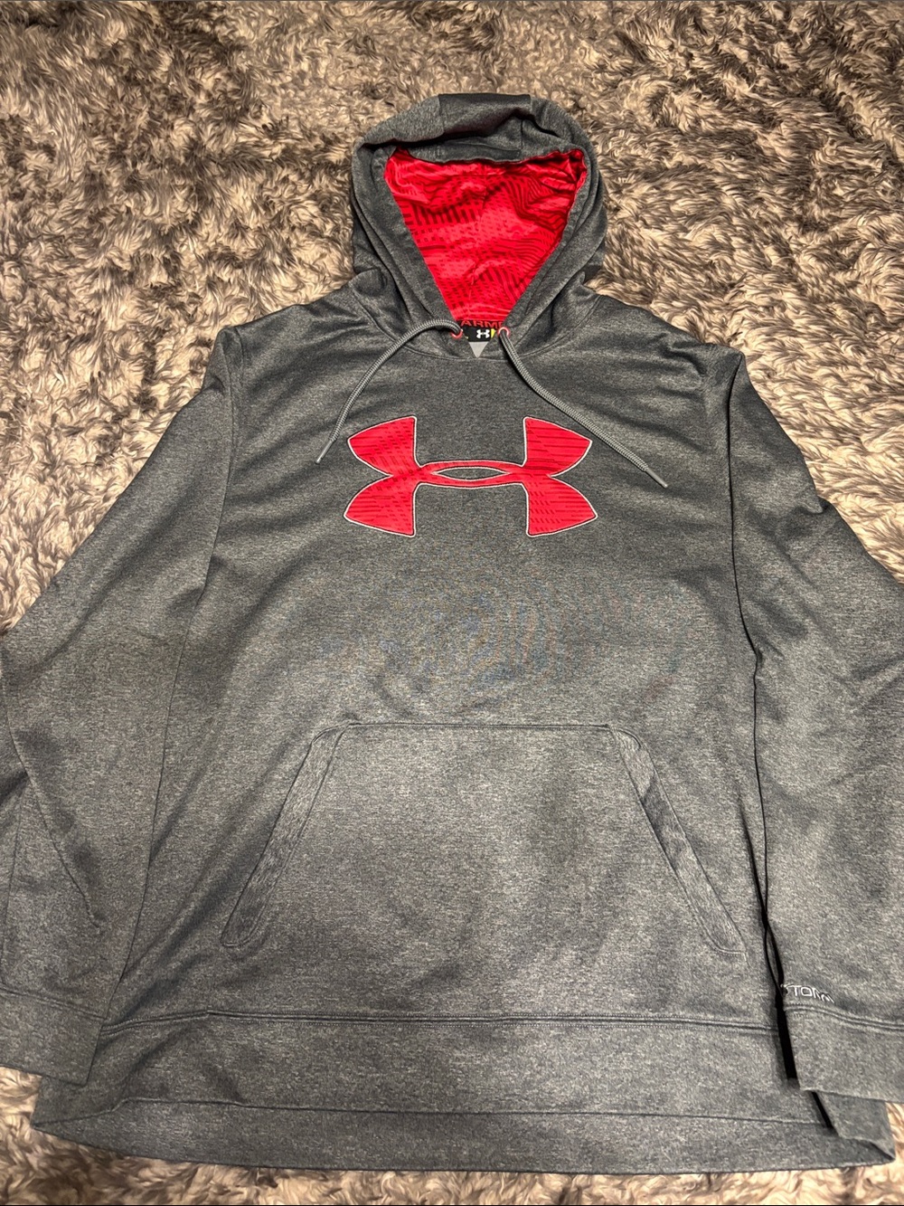 Under Armour Charcoal Hoodie with Red Logo and Lined Hood